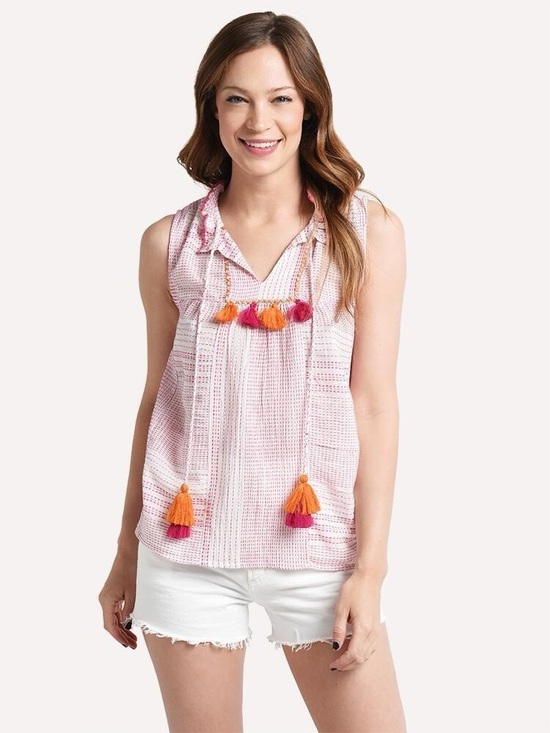 THML Tops - THML Gauzy Boho Tassel Peasant Top | 100% Cotton | Size Medium